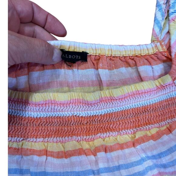 TALBOTS Square Neck 100% Linen Top Palm Stripe Short Sleeve Women's Size XL - Picture 5 of 8